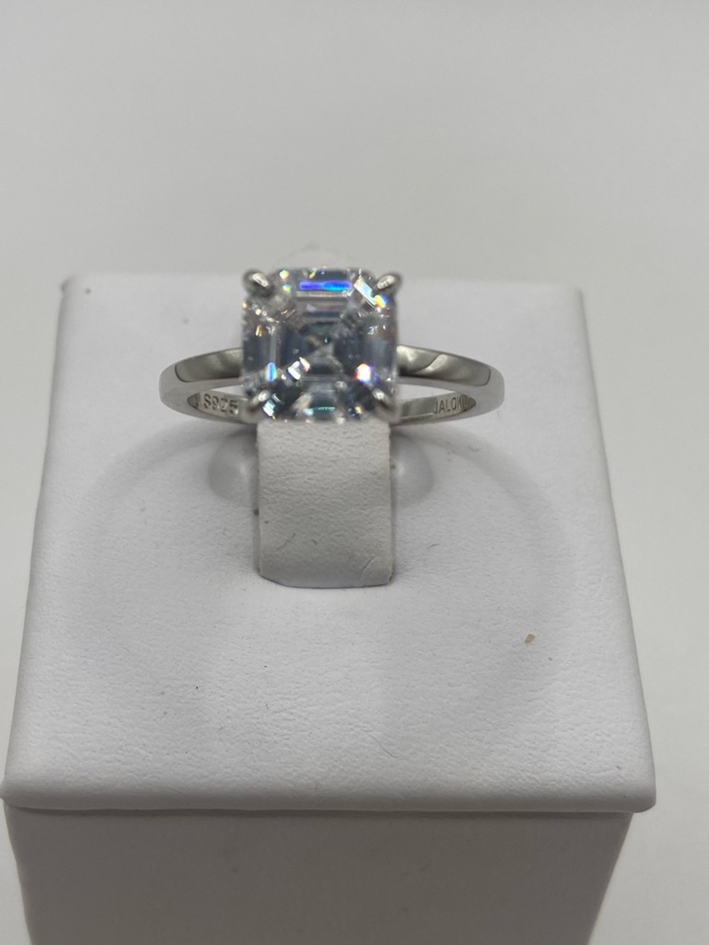 Sterling Silver 925 Asscher Cut Simulated Diamond Solitaire Ring Size 7 1/2